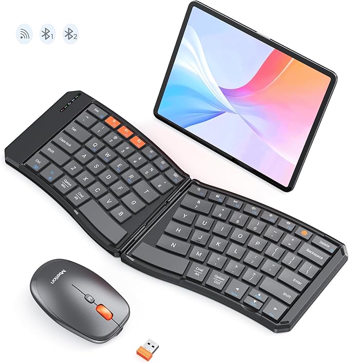 MEETION Ergonomic Foldable Keyboard and Mouse, Portable Bluetooth Keyboard and Mouse for Business Travel, Ultra-Thin Folding Wireless Keyboard Mouse for Windows/Mac/iOS/Andriod, C9880