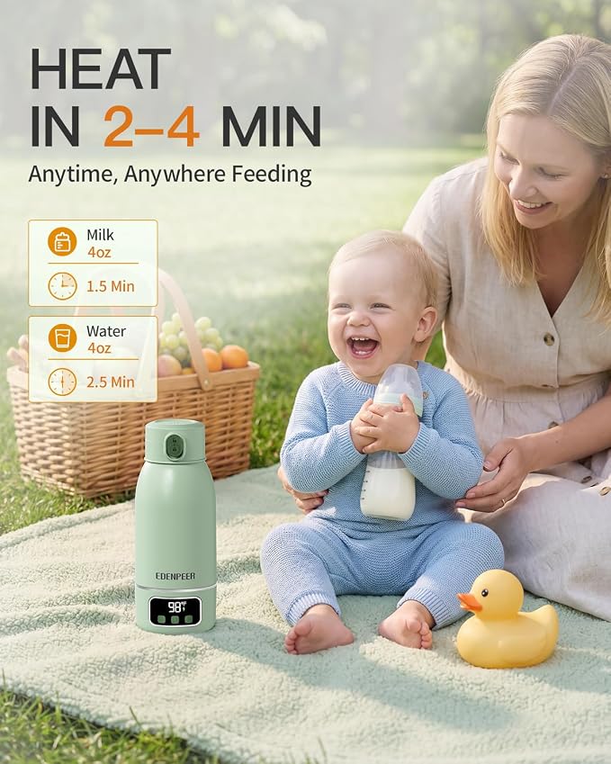 Portable Bottle Warmer on The Go, 17.6 OZ 120 W Fastest Heating, 17400 mAh Long Battery Life for Night Feedings, Precise Temperature Control,for Breast Milk & Water,48H Keep Warm, for Car & Outdoor