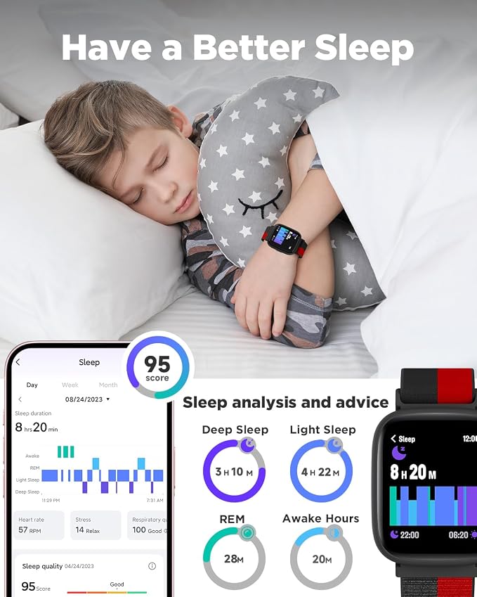 BIGGERFIVE Smart Watch for Kids, 1.8" Fitness Tracker Watch Pedometer, Heart Rate, IP68 Waterproof, Sleep Monitor, Calorie Step Counter, Puzzle Game with/Without APP for Girls Boys Teens 5-16, Nylon