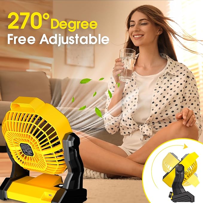 JINLICTE Solar Fan with LED Lantern, Camping Fan with 7W Solar Panel, Rechargeable Solar Powered for Outside, Quiet Battery Operated Tent for Picnic, Barbecue, Fishing, Travel