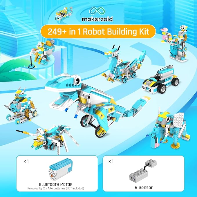 Makerzoid Coding Robot Kit for Kids, 200-in-1 RC Robot Building Toys with Motor Sensor,Scratch JR Coding Set with 36 Video Courses, Birthday for Kids 6+ (400+ Blocks)