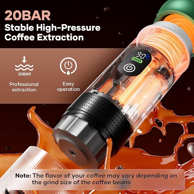 kejector Portable Coffee Maker Espresso Machine for Travel Nano Car Coffee Maker Compatible with Ground Coffee & Capsule for RV, Hiking Camping Office, Travel Espresso Maker Electric Green