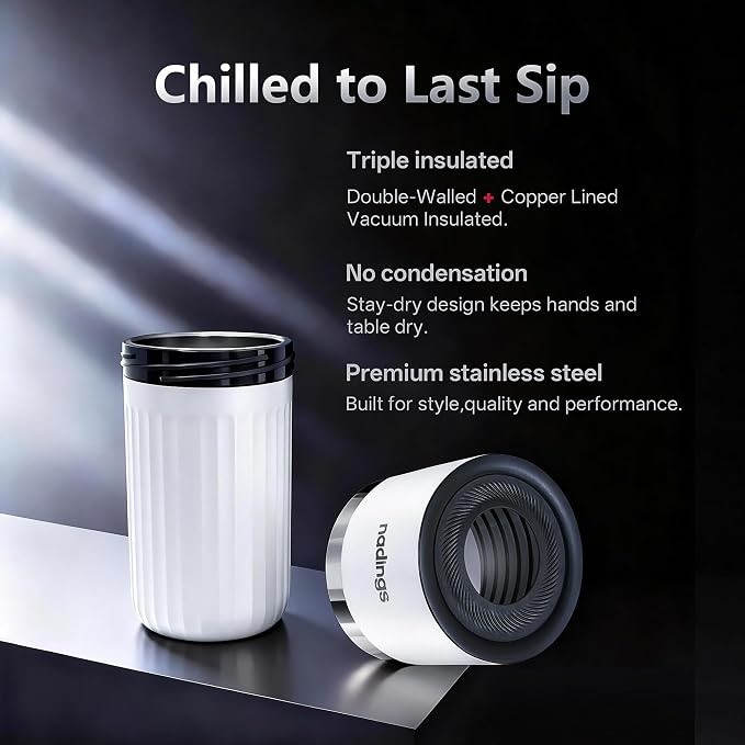 Iceless Wine Chiller, Keeps Cold 6+ Hours, Fits Most Wine Bottles | Vacuum Insulated, 18/8 Stainless Steel, Portable, Fits Most Standard 750ml Wine & Champagne Bottles, White