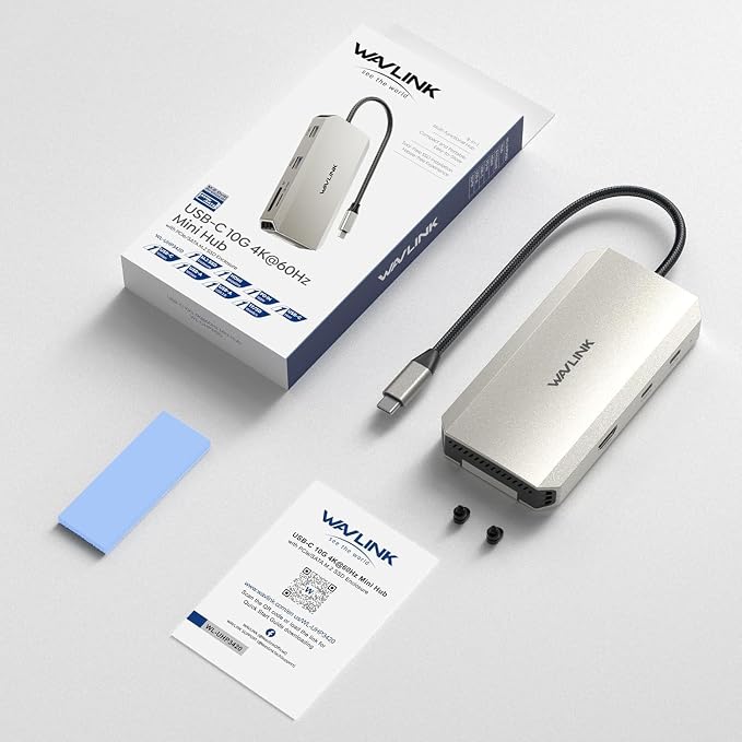 WAVLINK 8 in 1 USB C Hub with M.2 NVMe/SATA SSD Enclosure 10Gbps, 4K@144Hz HDMI, USB-C/A 10Gb, 100W PD, Aluminum Alloy USB C Enclosure for M.2 NVMe SATA SSD for M1/M2/M3/M4 MacOS Systems