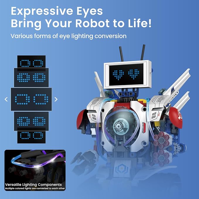 HPROMOT 5-in-1 STEM Robot Building Kit for Kids Ages 6-16, Remote & App Controlled, Rechargeable Engineering Learning DIY Coding Toy, Educational Building Blocks Gift for Girls & Boys (603 PCS)