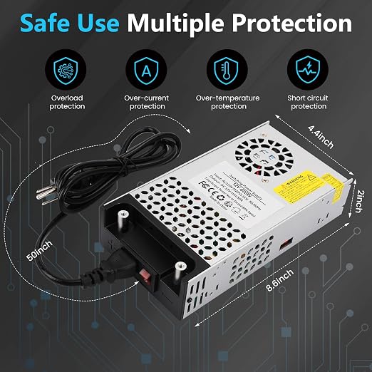 110V AC to 12V DC Converter, 12V 50A 600W Power Supply Transformer Adapter SMPS AC to DC Converter Switch Power Supply Max 50A 600W for CCTV Camera Security System Radio 3D Printer