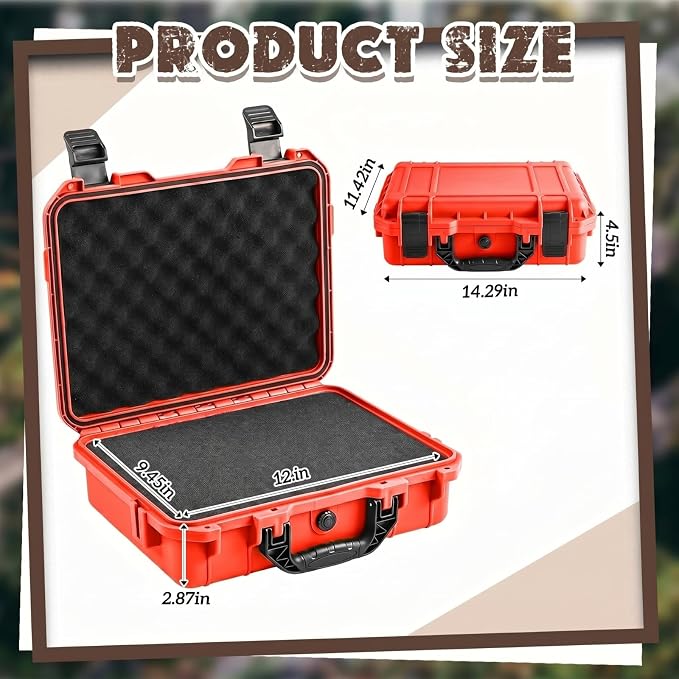 Relaxweex 1 Pcs Waterproof Hard Case with DIY Customizable Foam Insert Portable Protective Case with Knife for Camera Drones Equipments Tools Test Instruments(Reddish Orange,14.3 x 11.4 x 4.5 Inch)