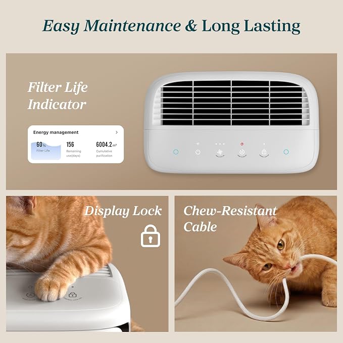 LEVOIT Air Purifier for Home Pets Large Room with Washable Pre-filter, Dual Sensors for Heavy Pet Hair & Allergies, High-Carbon Filter for Dander & Odor, Smart APP Control, Vital Pet White