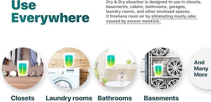 Dry & Dry [32 Packs Standing Moisture Absorbers to Control Excess Moisture for Basement, Closets, Bathrooms, Laundry Rooms - Moisture Absorbers Moisture Absorber