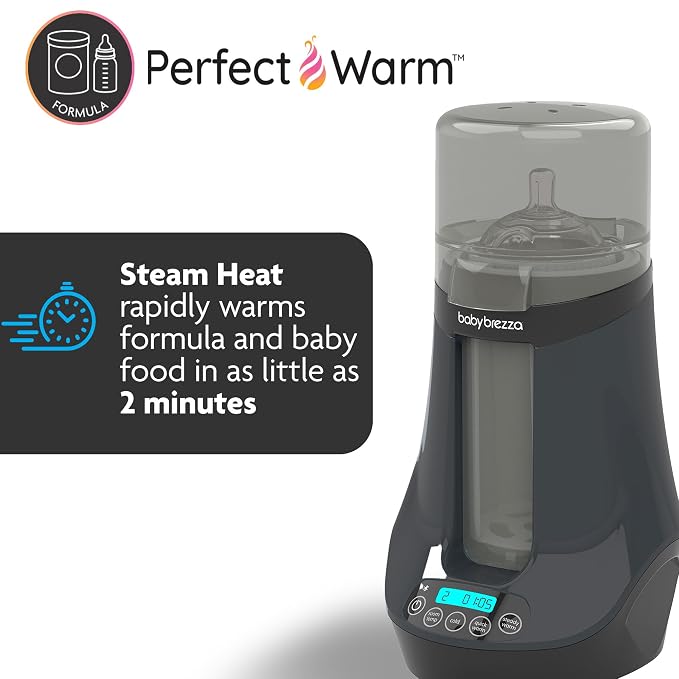 Baby Brezza Smart Baby Bottle Warmer, Breastmilk Warmer + Defroster + Baby Food Warmer - Universal Fit for All Baby Bottle Sizes and Types, Breastmilk Bags + Food Jars - Bluetooth Control, Charcoal