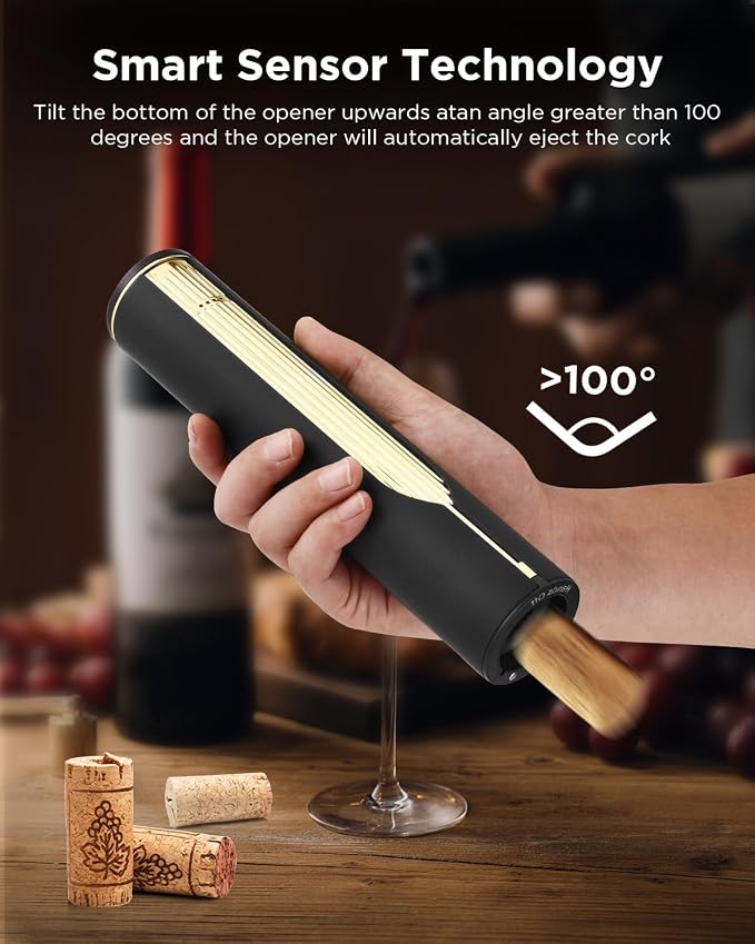Newise Rechargeable Electric Wine Bottle Opener with Charging Base & Foil Cutter, Luxury Wine Lovers Gifts for Women Men - Gold & Black