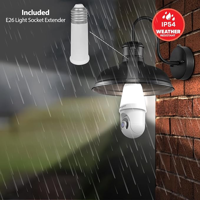 Energizer Smart 2K Light Bulb Security Camera, 1000 Lumens LED Light, 5G&2.4G Wi-Fi Outdoor Socket Camera, Pan Tilt Auto Tracking, (White, App Enabled Smart Detections)