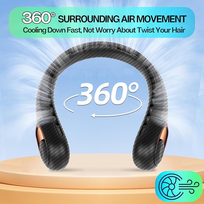 KIDEE Portable Neck Fan, Neck Fans Rechargeable, Upgraded LED Display, 4000 mAh Battery Operated, Personal Wearable Fans, Gifts for Women Men, 2 Pack Carbon Fiber Black