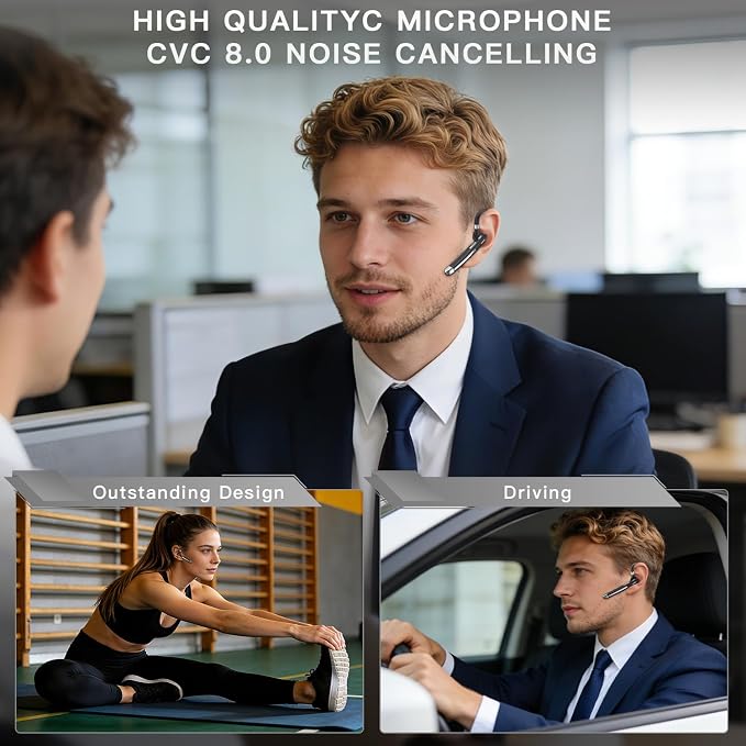 Bluetooth Headset V6.1,100Hrs Talk Time Dual Noise Cancellation Wireless Earpiece,CVC8.0 Noise Cancelling Wireless Earbud, Business Earbud with 500 mAh Charging Case for Trucker/Home/Office Work