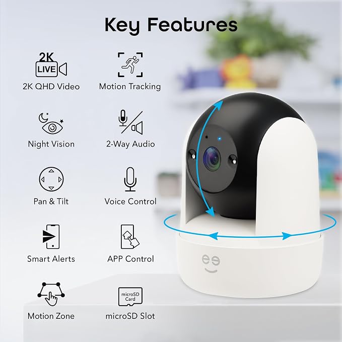Geeni Orbit 3MP Smart PTZ Security Camera – 2K HD Indoor Security Camera with Auto-Follow Motion Tracking, Pan, Tilt, & Digital Zoom, 8m Night Vision, & 2-Way Audio