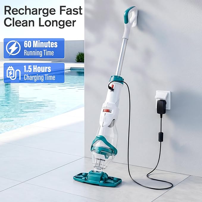 Starrybot 2026 Upgraded Cordless Pool Vacuum for Above Ground Pools, Dual Modes High-Flow/Strong-Suction, 19 GPM, 90 Mins Runtime, Handheld Pool Cleaner with Telescopic Pole, 3 Filter Bags