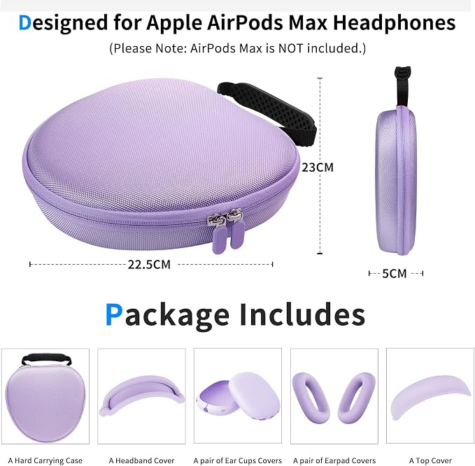 Hard Case for AirPods Max 2 Supports Sleep Mode,Travel Carrying Headphone Case with AirPods Max 2/1 Silicone Earpad Case/Ear Cups/Headband Cover,AirPod Max Protective Portable Storage Bag-Pastel Lilac