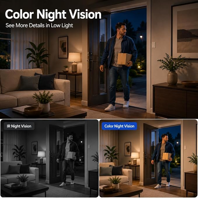 2K Cameras for Home Security, 5G/2.4G WiFi Indoor Outdoor Security Camera for Dog/Pet/Baby/Elderly, Plug-in, Color Night Vision, 4X Zoom, 2-Way Audio, IP66, SD/Cloud - 2Pack