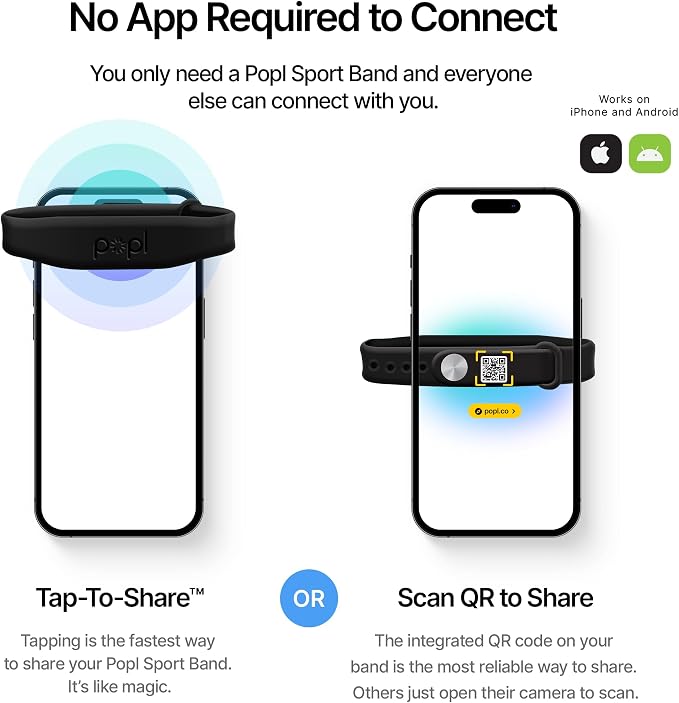 Authentic Patented Popl Bracelet™ (Avoid Fake Knockoffs) - Smart NFC Networking Card - Simply Tap to Exchange Contact Info, Capture Leads, & Manage Contacts (Black on Black)
