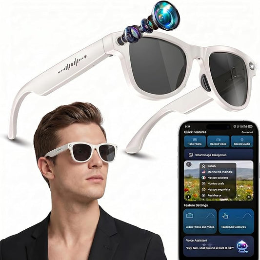 2026 AI Translation Smart Glasses, Real-Time 139 Languages Translation, 8MP HD Camera with Video, ChatGPT Voice Assistant, Open-Ear Headphones, UV & Blue Light Blocking for Daily Use
