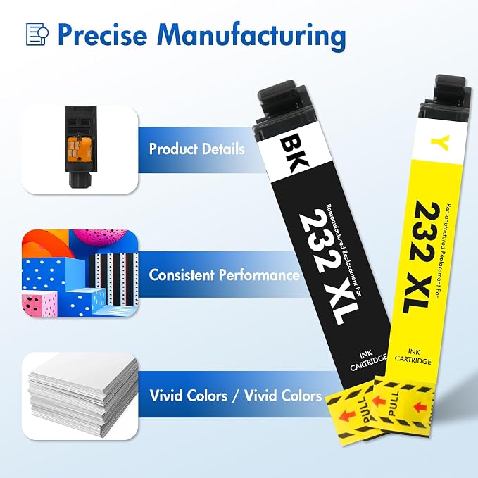 Remanufactured Replacement for XP-4200 232XL Ink Cartridges Combo Pack Compatible for 232 Ink for Epson Printer XP 4200 4205 XP4200 XP4205 XP-4205 Workforce WF-2950 WF-2930 WF 2950 2930 (4 Pack-KCMY)