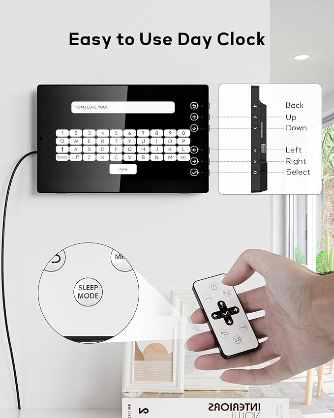 Mesqool 10.1" Dementia Clock for Seniors with Time and Date Display, Medication Reminders, Large Digital Calendar, Auto Dimming, Remote Control, Indoor Temperature & Humidity, Wall Mountable
