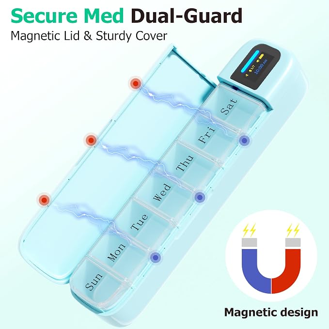 Daviky Smart Pill Organizer with Alarm, Bluetooth Daily Once a Day Pill Box 7 Day with APP, Weekly Travel Pill Case, Portable Pill Reminder for Medicines, Supplements and Vitamins(Green)