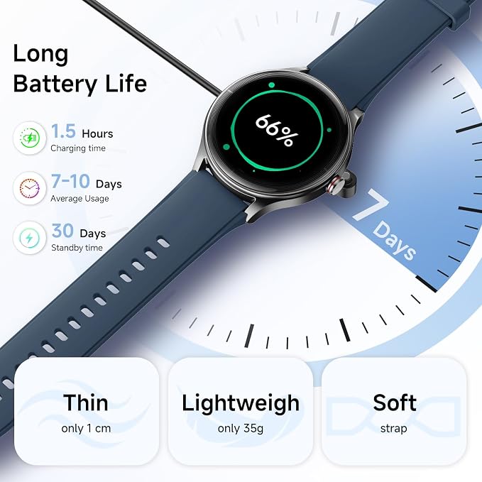 Woneligo Smart Watch,1.57inch AMOLED Touchscreen Fitness Watch for iPhone & Android,Heart Rate/Sp02/Sleep Monitor,110+ Sport Modes IP68 Waterproof Bluetooth Calls(Blue, 1.57)