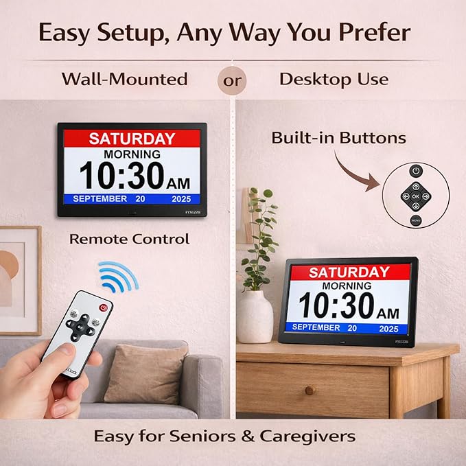 11.5'' Dementia Clocks for Seniors Extra Large, Senior Clocks with Day Date and Time, 20 Alarm Reminders, Easy-to-Read, Simple Setup, Plug-in, DST