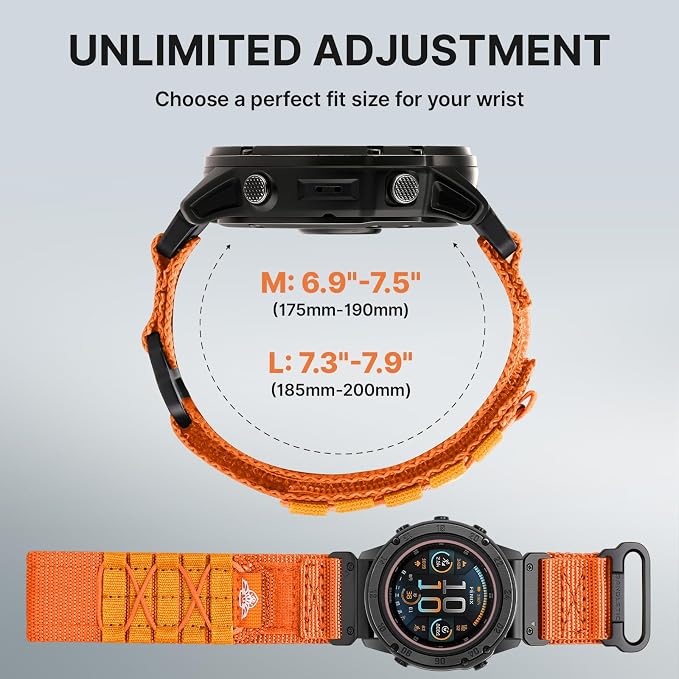 Bandletic Tactical Nylon Compatible with Garmin Fenix 7X 6X 5X Watch Band - 26mm Quick Fit Rugged Strap for Fenix 8 51mm/Instinct 2X Solar 3/Enduro 2 3/Quatix 3/Tactix 7/Epix 2/D2 Bravo Delta/Descent