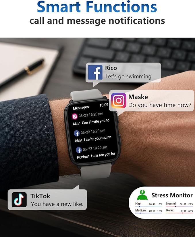 MorePro Fitness Tracker with 24/7 Heart Rate & Blood Pressure Monitor, Blood Oxygen & Sleep Tracker, Smart Watch with Step Calorie Counter, IP68 Waterproof Activity Tracker for Women Men Android iOS