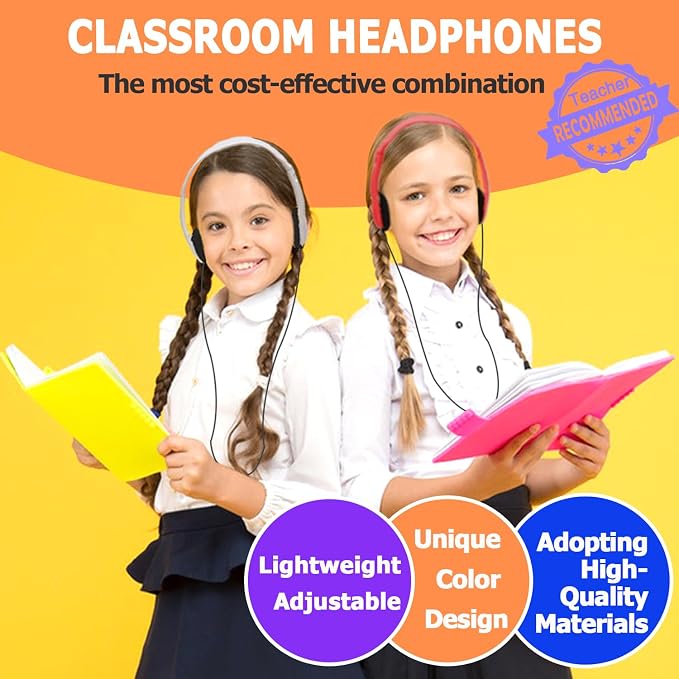 30 Pack Kids Headphones Bulk for School Classroom, Wired Headphone for Kids Students Child Toddler Teens Boy Girl, Wholesale Multi Color 3.5mm Headphones for Library Airplane