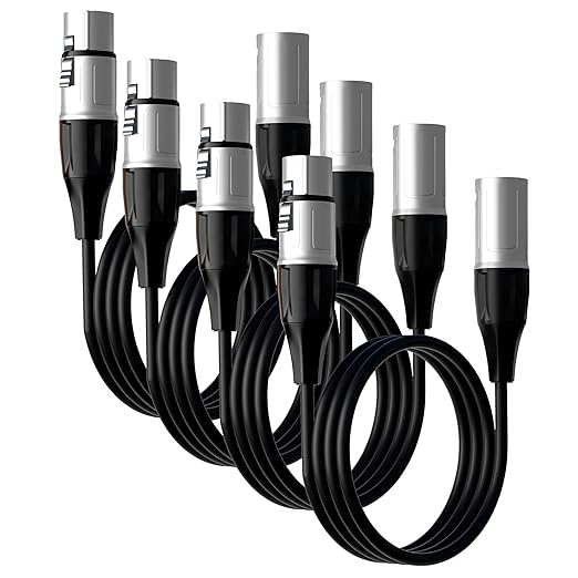 Tisino 10FT XLR Cable, 4 Pack Microphone Cable XLR Male to XLR Female Balanced Microphone Cord Compatible with Preamps/Speaker Systems and More - 3m/10ft