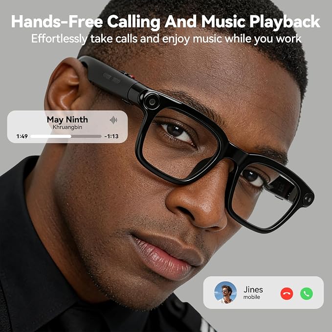 AI Smart Glasses with 8MP Camera, 4K Video Recording and Photo, Bluetooth 5.4 Audio Calls & Music, AI Voice Assistan, AI Recording, Real Time Translation - for Life, Work and Vlog