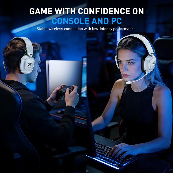 Wireless Gaming Headset with Noise-Canceling Mic for Xbox Series X/S, Xbox One, PS4, PS5, PC, Mac, 2.4GHz Wireless & Bluetooth 5.4 Gaming Headphones, 100-Hour Battery, 50mm Drivers