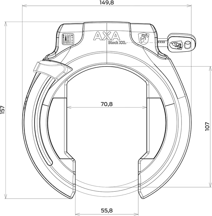 AXA Block XXL Ring Bike Lock, Heavy-Duty Retractable Rear Wheel Frame Lock with 56 mm (2.2") Extra-Wide Opening, Anti-Theft Security System for Bicycles, City Cruisers, Commuter, and E-Bikes