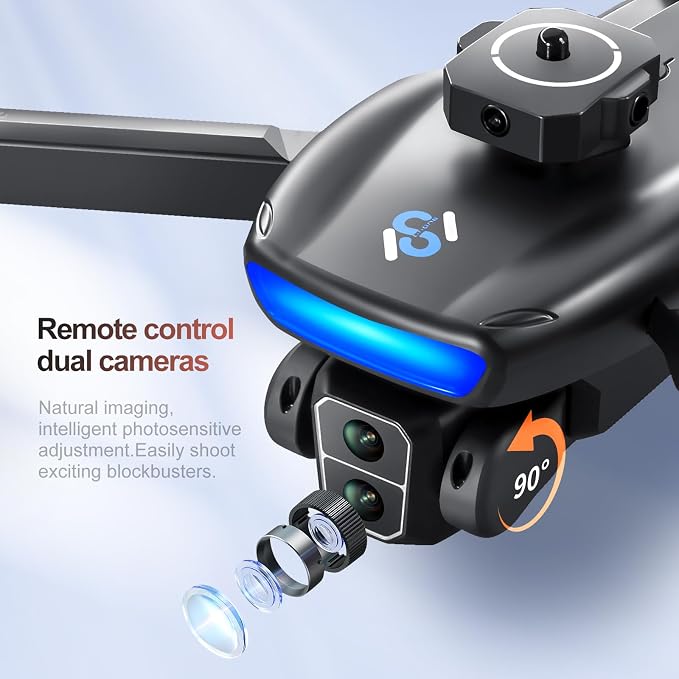 ikaufen S181 Drone with Camera for Adults GPS RC Drone With 4K HD Dual Camera WiFi FPV Foldable Quadcopter Aircraft +2 Battery (S181 No screen control+ 2 Battery)