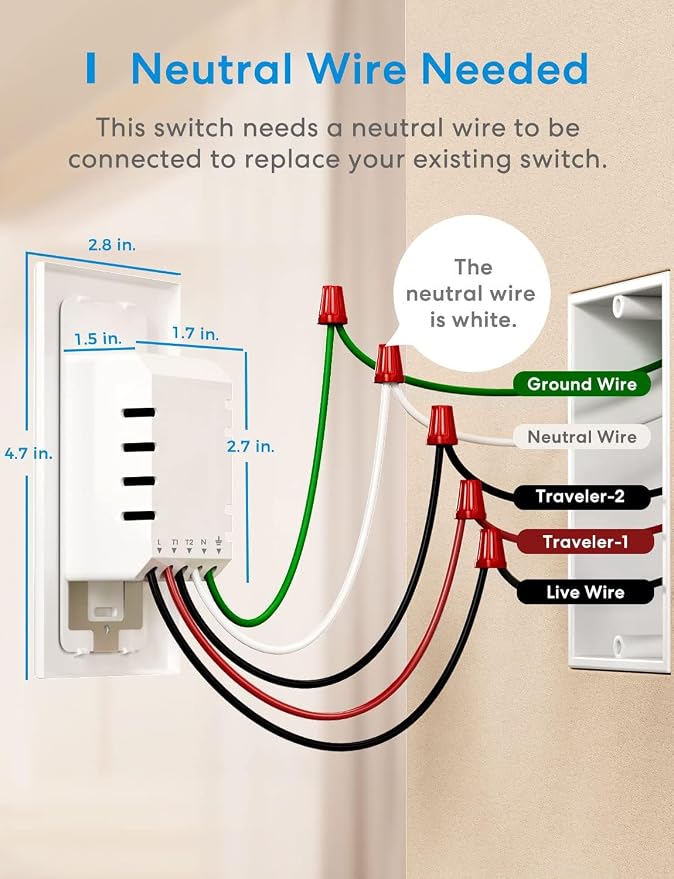 meross 3-Way Smart Switch 2 Pack, Neutral Wire Required, Compatible with Apple HomeKit, Alexa, Hey Google and SmartThings, Single Pole & 3 Way, 2.4GHz Wi-Fi, Remote and Voice Control, No Hub Required
