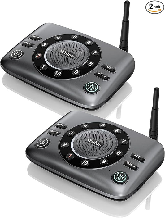 Hands-Free Intercoms Wireless for Home Business, Wuloo Upgrade Two Way Audio Intercom System for Elderly, Full Duplex Room to Room Intercom with 5280 ft Range Clear Sound Anti-Interference, Pack of 2