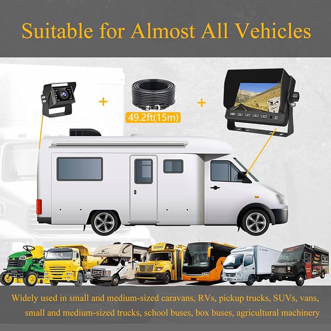 V5M Backup Camera with 49.2FT(15M) Extension Cable Set and VC3 Reversing Camera Bundle Sales