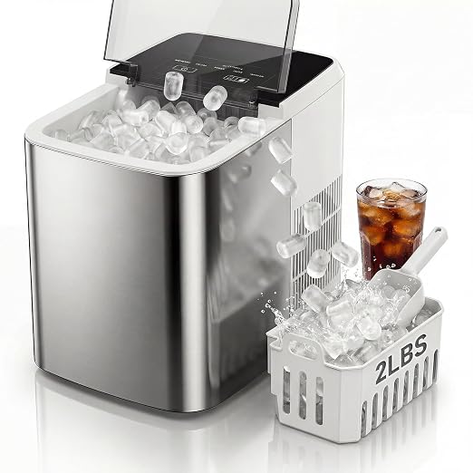Countertop Ice Maker 26LBS per Day,9 Ice Cubes in 6 Mins,Self-Cleaning Portable Ice Machine with 2 Bullet Types for Kitchen, Camping, RV, and Party