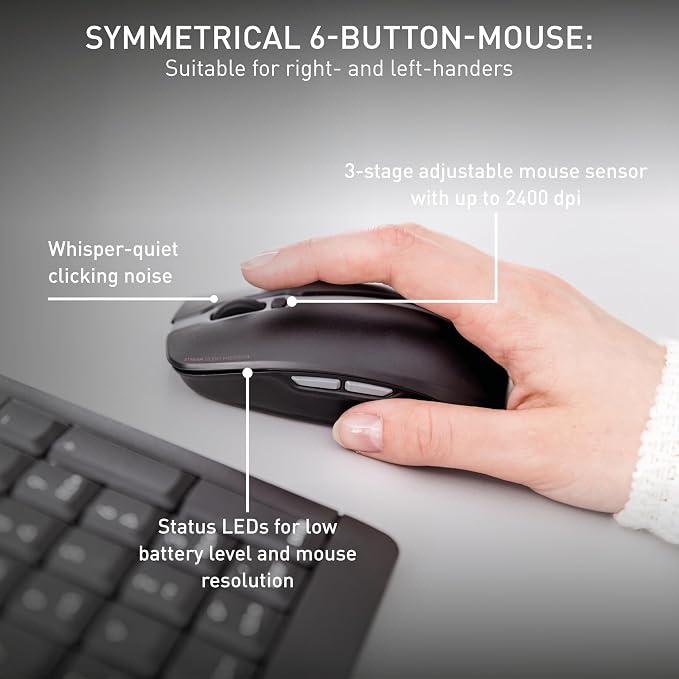CHERRY Stream Desktop Recharge, Wireless Keyboard & Mouse Combo, 2.4 GHz Connection, Quiet Keys, Slim Design, Comfortable Writing, Rechargeable, White-Gray