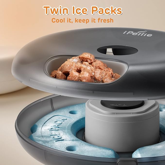 iPettie Donut Frost 6 Meal Cordless Automatic Pet Feeder, Dry & Wet Food Automatic Cat Feeder with Two Ice Packs, Rechargeable Massive Battery, Programmable Timer, Classic Black