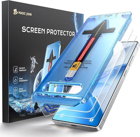 MAGIC JOHN for Samsung Galaxy S26 Plus Screen Protector 6.7 inch, Fast Easy Installation, Auto Dust-Elimination, 9H Tempered Glass HD, Fingerprint Unlock, Bubble Free, Anti-Scratch, 2 PACK