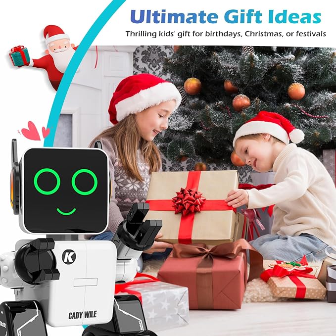 Rechargeable RC Robot Toy for Kids - Interactive Intelligent LED Light, Speaks, Dances, Built-in Coin Bank (White)