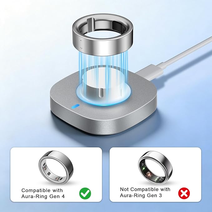 Charger Compatible with Aura-Ring Gen 4 Size 9,Fast Safe Charging Dock and USB-C Cable,Silver Gray