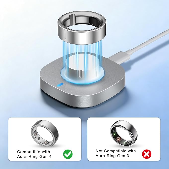Charger Compatible with Aura-Ring Gen 4 Size 10,Fast Safe Charging Dock and USB-C Cable,Silver Gray