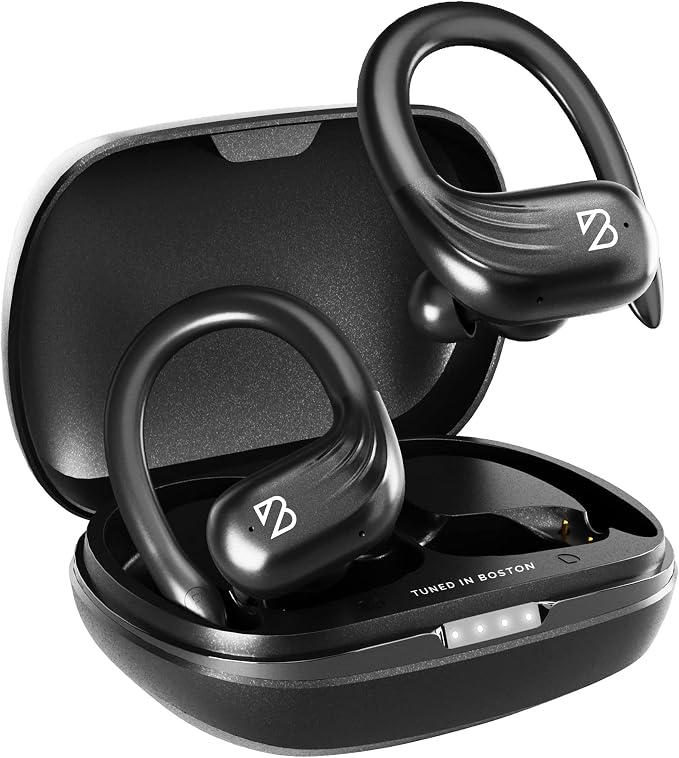 Back Bay Audio Runner 60 Wireless Running Earbuds, 80 Hour Long Battery Life Over the Ear Earbuds with EarHooks, Wrap Around Earphones Wireless Bluetooth Earphones with Microphone, in Ear Headphones
