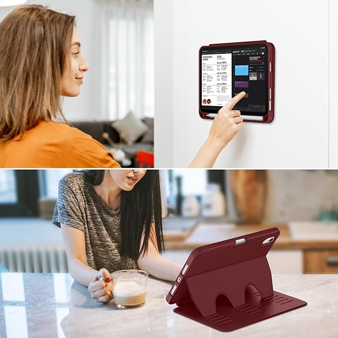 VIKESI Case for iPad mini 7 (A17 Pro) and iPad mini 6,Multiple Angles Magnetic Stand Cover,Shockproof Soft Back,Pencil Holder,and Auto Sleep/Wake,Wine