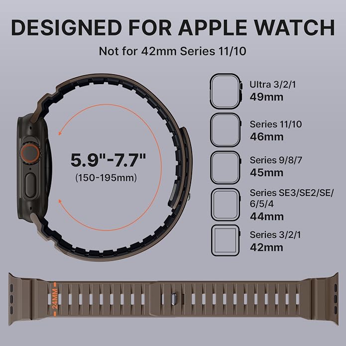 Bandletic Magnetic Watch band Compatible with Apple Watch Bands - Magnet Bands 49mm 46mm 45mm 44mm 42mm Men Women, Rugged Silicone Strap for iWatch Series 11/10/9/8/7/SE3/SE2/SE/6/5/4/3/2/1